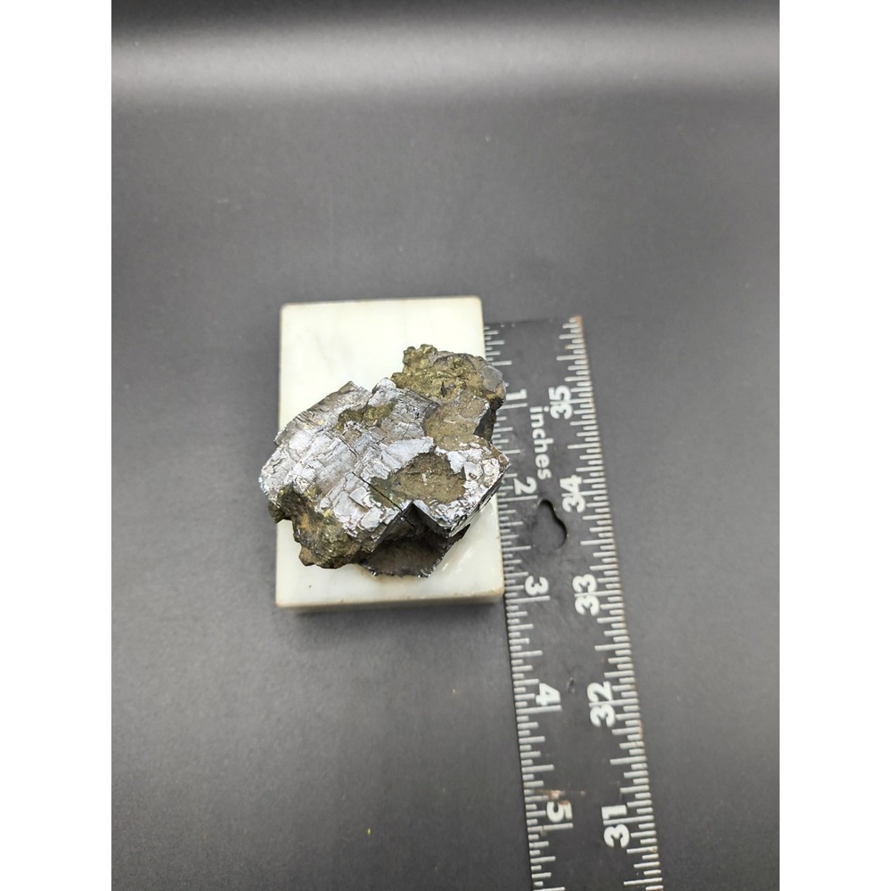Vintage 1960s Galena & Pyrite Mineral Specimen on Italian Marble Base - 3" x 2", - Picture 7 of 8